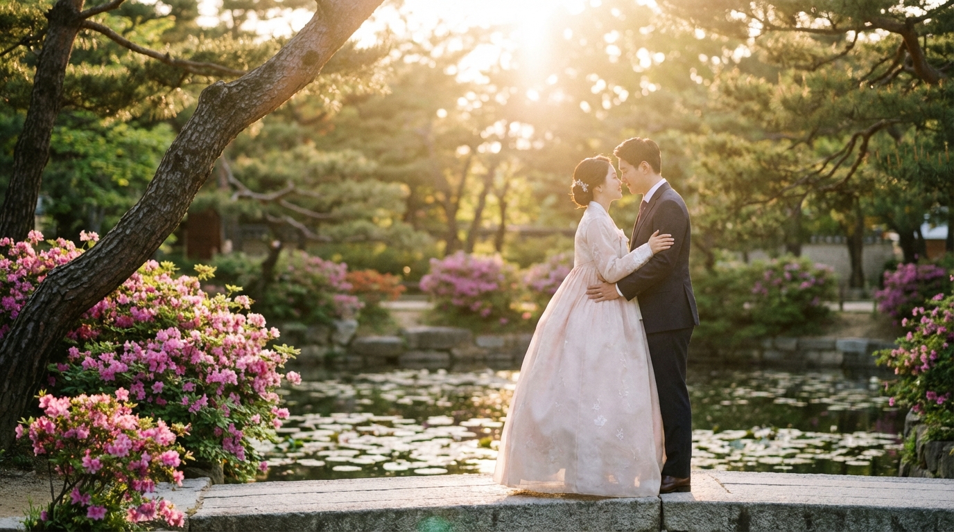 예술적인 웨딩 촬영 장면