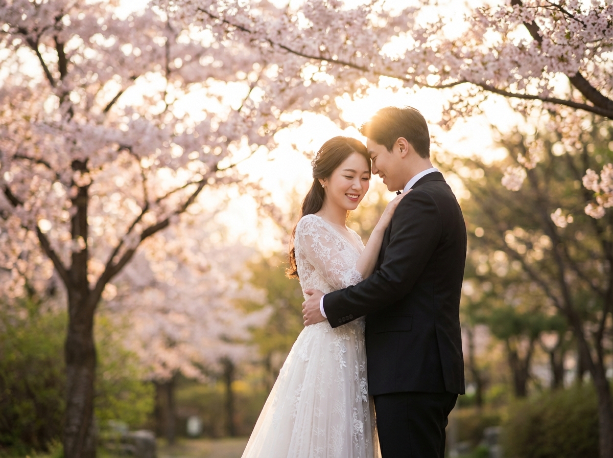 아름다운 웨딩 촬영 장면